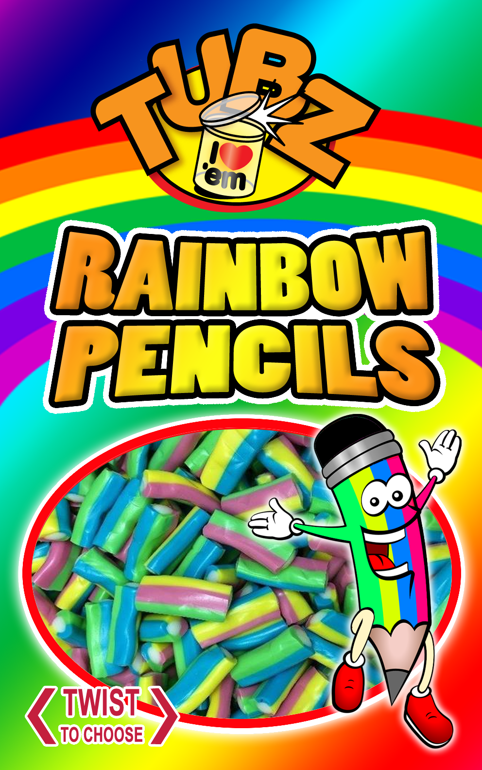 Tubz Rainbow Assorted Pencils (Sticker)